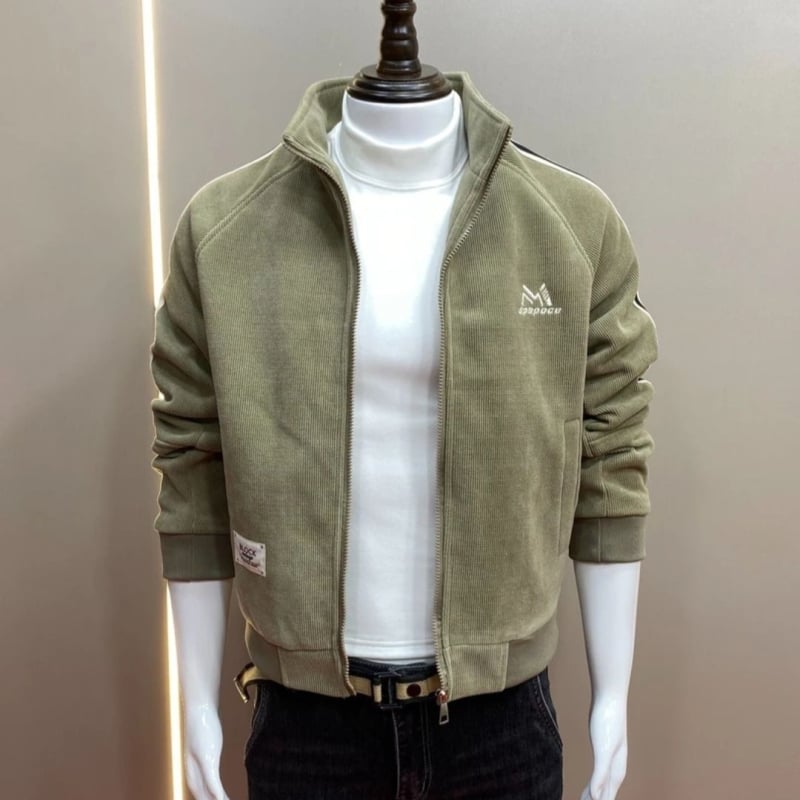 Meeste Corduroy jakk, stand-up krae, slim fit, paksenenud materjal, küljetaskud