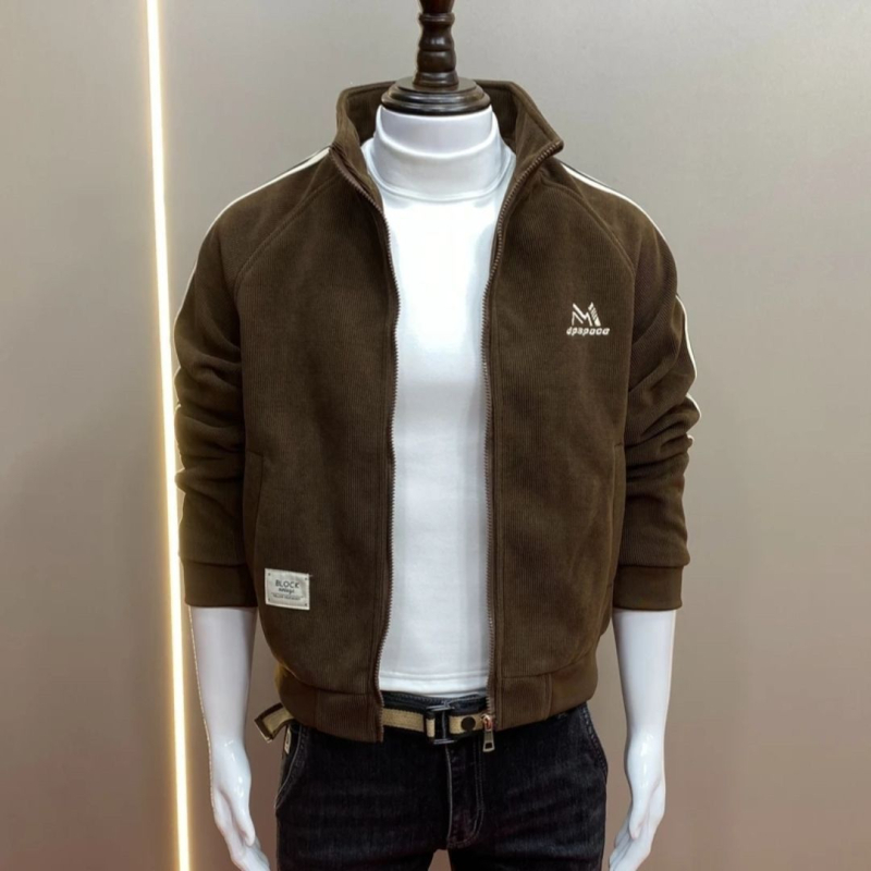 Meeste Corduroy jakk, stand-up krae, slim fit, paksenenud materjal, küljetaskud