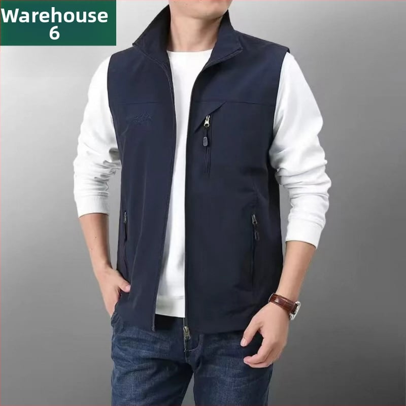 Meeste tuulekindel välivest, mitmekülgsete taskutega, kerge polüesteri kangas, külgmist taskud, sirge äär, sportlik stiil