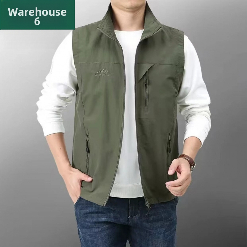 Meeste tuulekindel välivest, mitmekülgsete taskutega, kerge polüesteri kangas, külgmist taskud, sirge äär, sportlik stiil