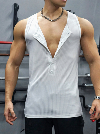 Meeste varrukateta sportlik vest Slim-Fit, ees nupudega, laiad õlad, õhuke kudum, polüester 90% / puuvillasegu, suvi