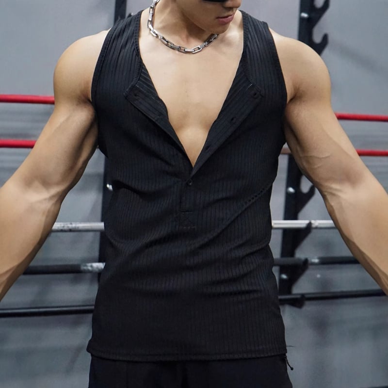 Meeste varrukateta sportlik vest Slim-Fit, ees nupudega, laiad õlad, õhuke kudum, polüester 90% / puuvillasegu, suvi