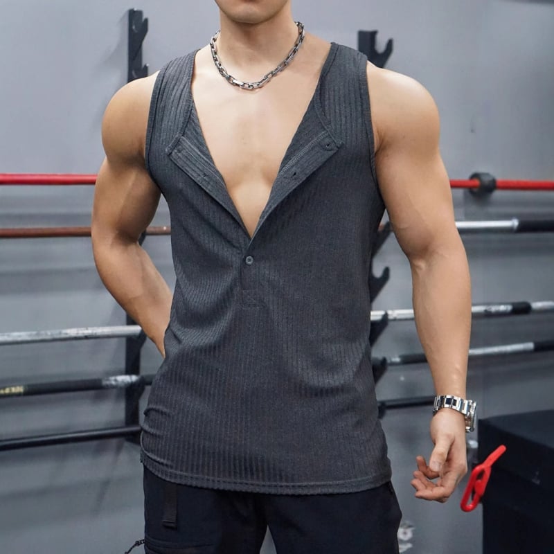 Meeste varrukateta sportlik vest Slim-Fit, ees nupudega, laiad õlad, õhuke kudum, polüester 90% / puuvillasegu, suvi