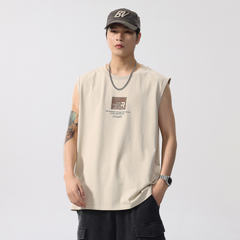 Meeste bezvarrukuline T-särk, puuvillase segu 80/20, vaba lõige, ümmargune kaelus, trükk, sportlik stiil