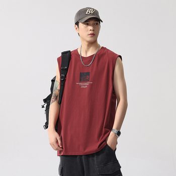 Meeste bezvarrukuline T-särk, puuvillase segu 80/20, vaba lõige, ümmargune kaelus, trükk, sportlik stiil