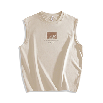 Meeste bezvarrukuline T-särk, puuvillase segu 80/20, vaba lõige, ümmargune kaelus, trükk, sportlik stiil