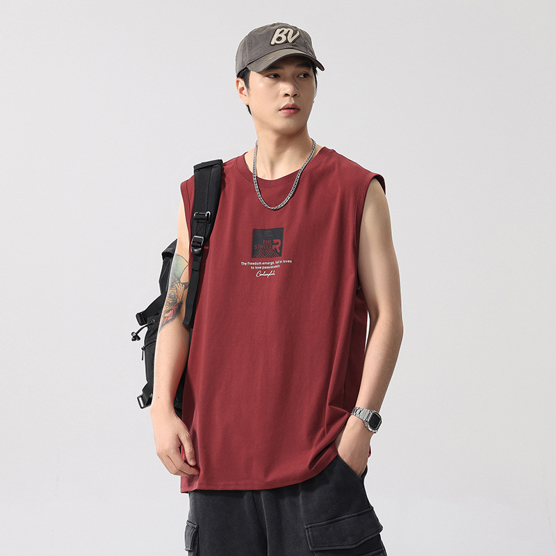 Meeste bezvarrukuline T-särk, puuvillase segu 80/20, vaba lõige, ümmargune kaelus, trükk, sportlik stiil