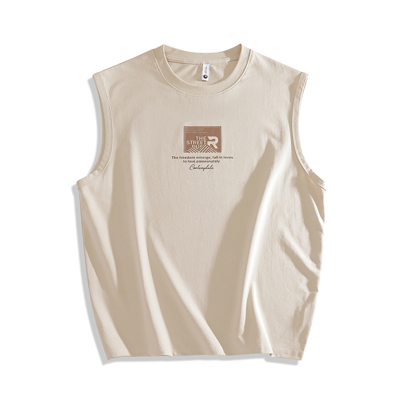 Meeste bezvarrukuline T-särk, puuvillase segu 80/20, vaba lõige, ümmargune kaelus, trükk, sportlik stiil