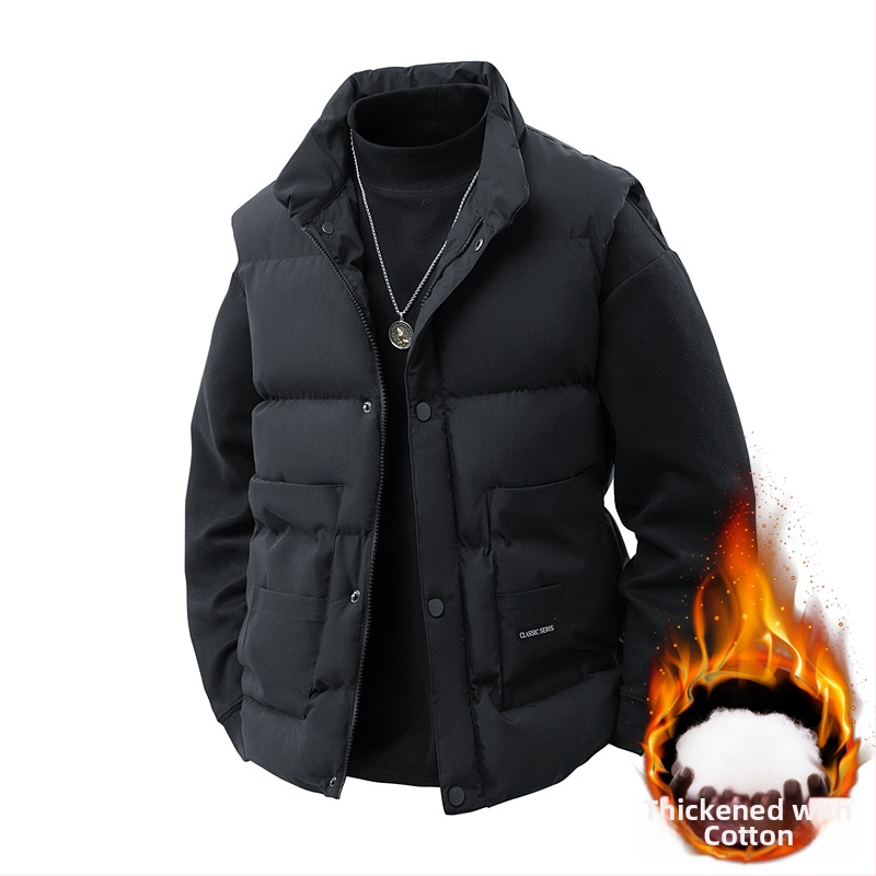 Férfi ujjatlan mellény poliészter töltettel és béléssel, álló gallérral, laza szabás, oldalsó zsebek, őszi-téli mindennapi viseletre