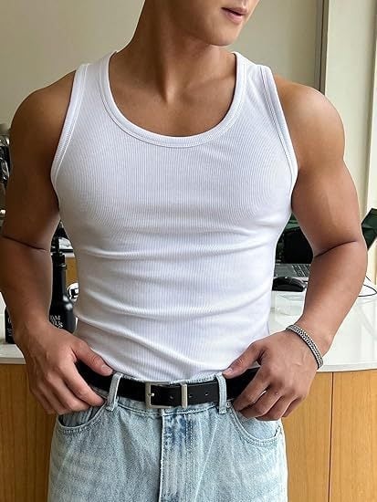 Meeste fitness-tank top, ühevärviline disain, ümmarguse kaelusega, polüesterkangas, suvi 2025