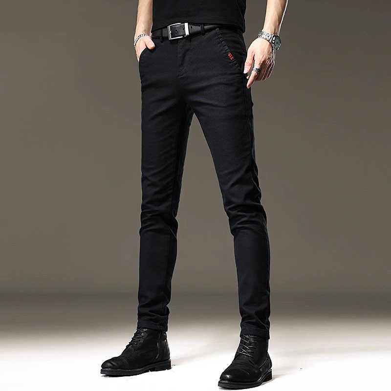 Muške crne traperice s fleece podstavom za zimu, elastične, visoke kvalitete, poslovno-casual slim-fit
