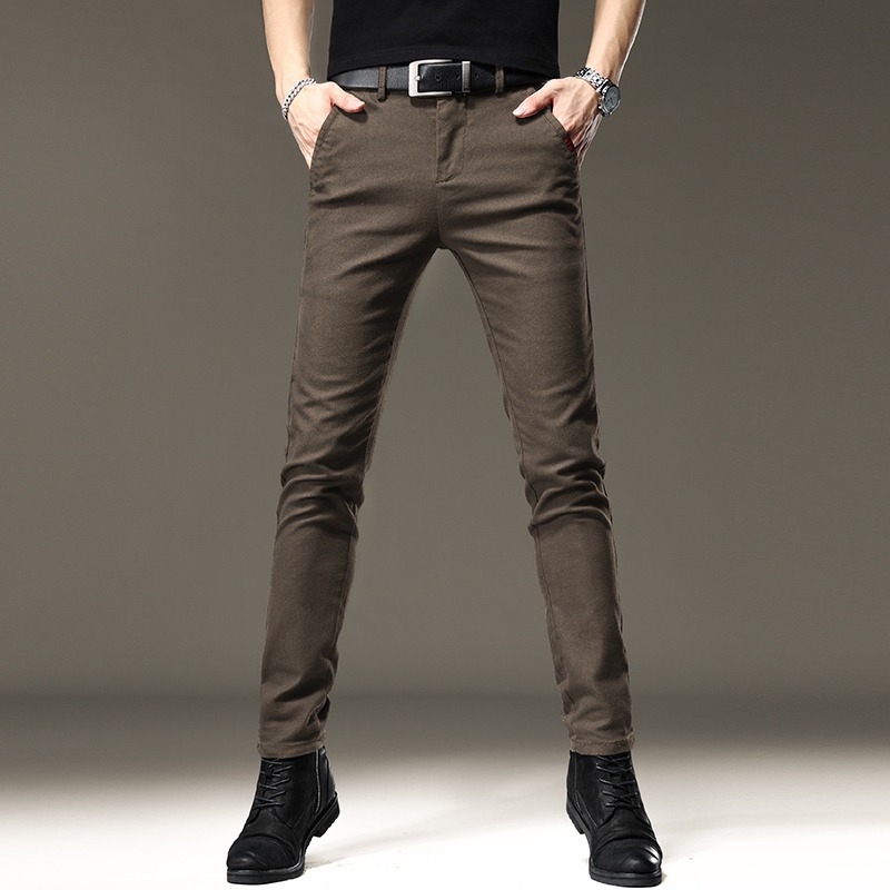 Muške crne traperice s fleece podstavom za zimu, elastične, visoke kvalitete, poslovno-casual slim-fit