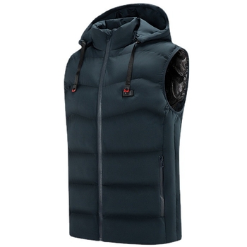 Vestă încălzită cu glugă - încălzire în nouă zone cu grafen, control dual, fermoar frontal, guler înalt