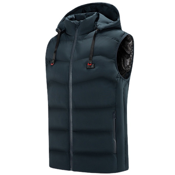 Vestă încălzită cu glugă - încălzire în nouă zone cu grafen, control dual, fermoar frontal, guler înalt