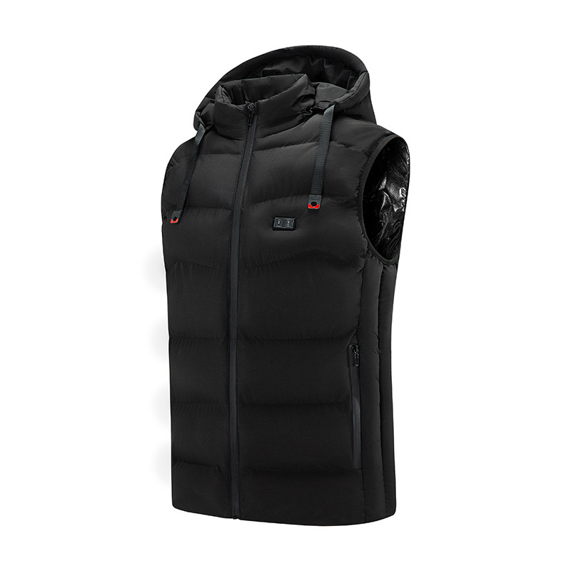 Vestă încălzită cu glugă - încălzire în nouă zone cu grafen, control dual, fermoar frontal, guler înalt