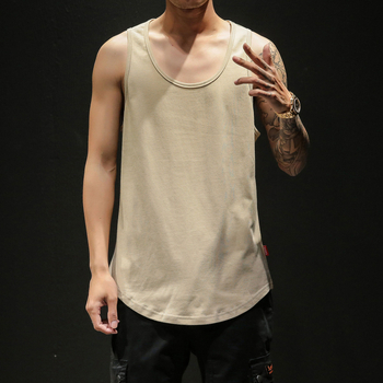 Vīriešu bez piedurknēm top ar Hong Kong stila sporta dizainu, vaļīgs griezums, lina audums, apaļš kakla izgriezums, izmazgāts un nolietots, vasaras sezonai