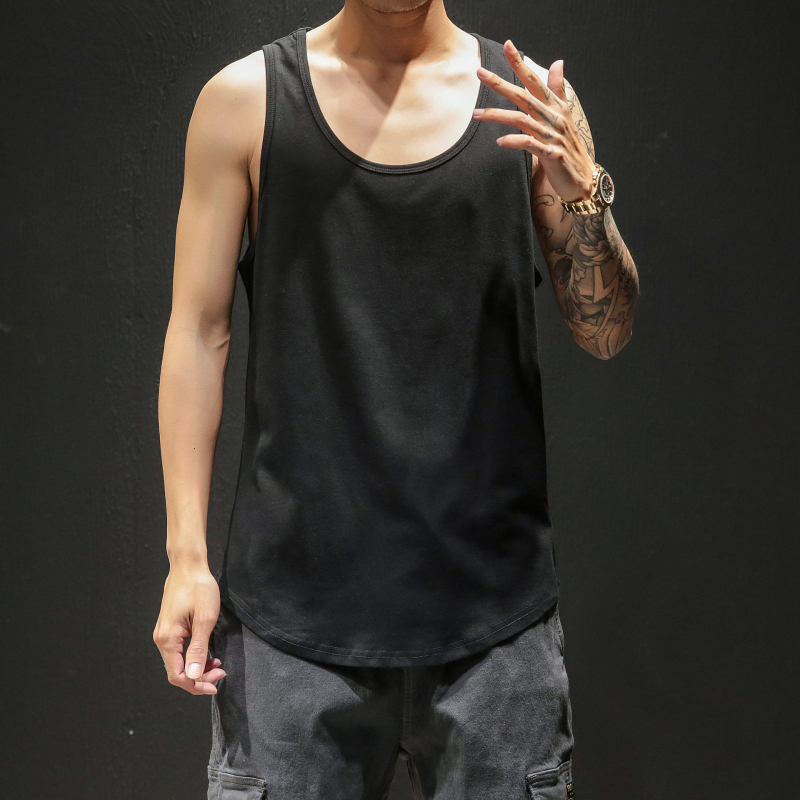 Meeste varrukatita top Hongkongi stiilis, sportlik lõige, linane kangas, ümmarguse kaelusega, pestud ja kulunud efektiga, suveks
