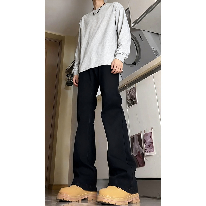Muške bijele hlače s produženom dužinom od 5 cm, američki high street stil, blago proširene, s fleece-om iznutra