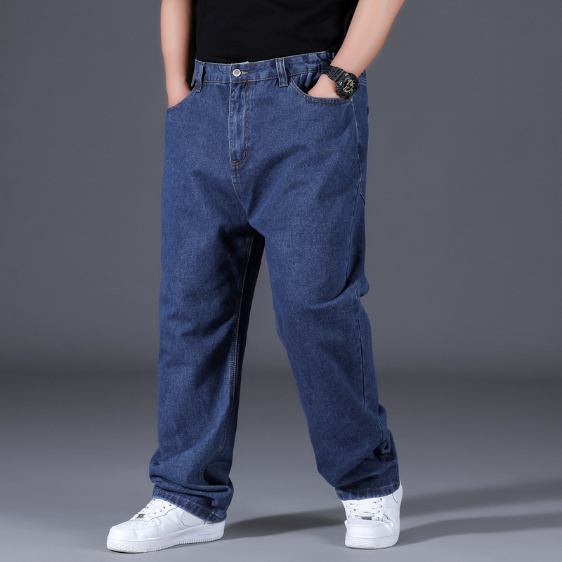 Blugi bărbați din bumbac, croială lejeră, drept, talie înaltă, pentru purtare zilnică