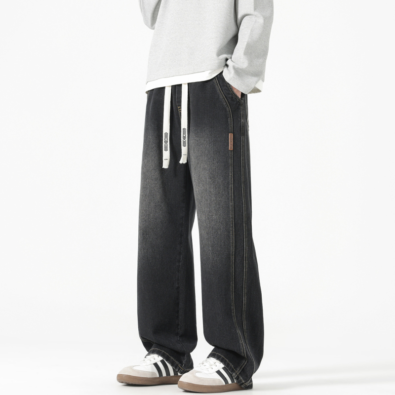 Vyriški džinsai su flisu, vidutinio juosmens, tiesus kirpimas, žiema 2025