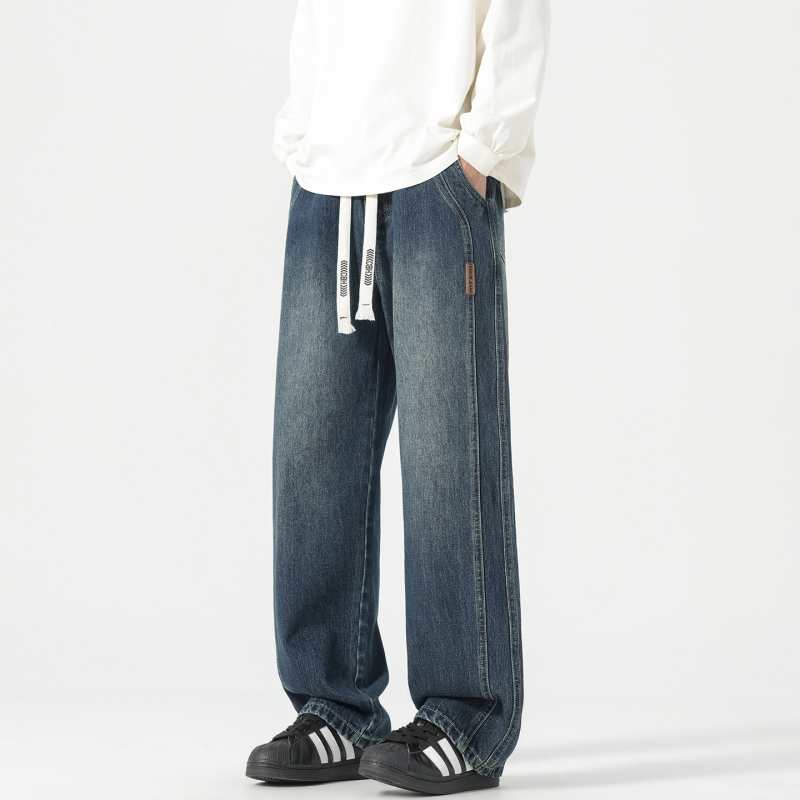 Vyriški džinsai su flisu, vidutinio juosmens, tiesus kirpimas, žiema 2025