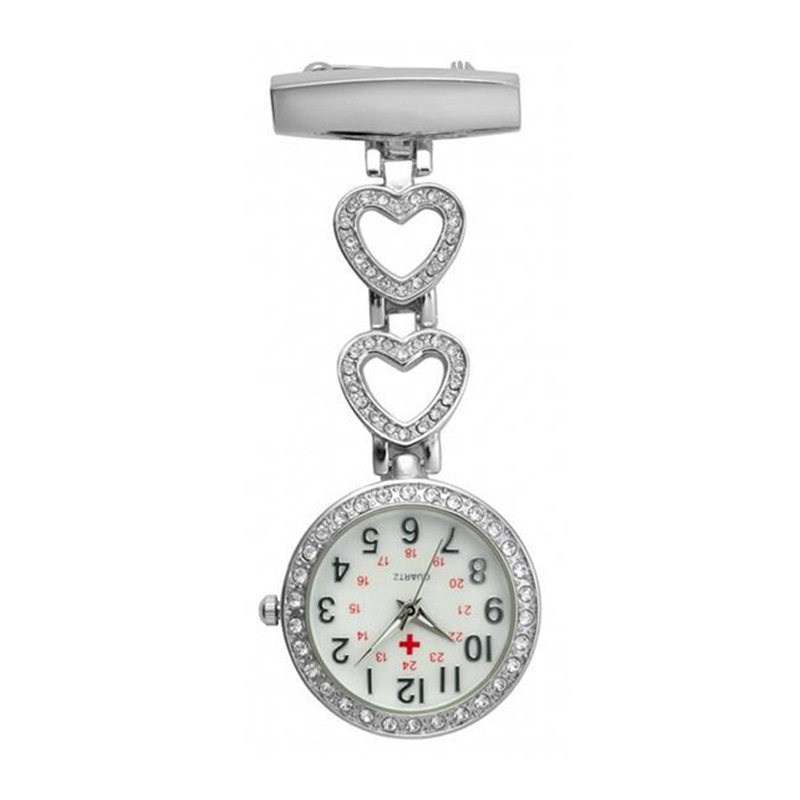 Ceas de asistentă medicală cu ace luminoase - Mișcare quartz (Japan Miyota) - rezistență la apă 10 m - cadran în formă de inimă - carcasă din oțel inoxidabil