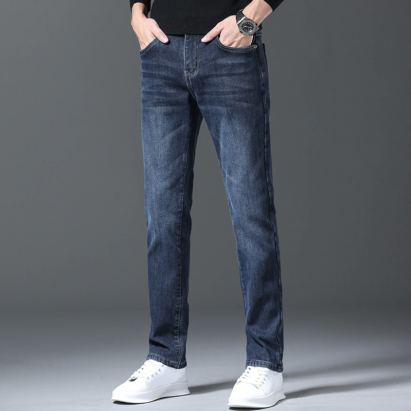 Muške traperice za proljeće i jesen, slim straight kroj, elastične, casual, s izvezenim motivom
