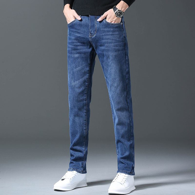 Muške traperice za proljeće i jesen, slim straight kroj, elastične, casual, s izvezenim motivom