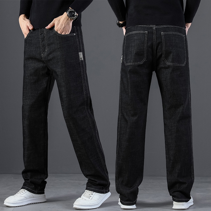 Muške traperice ravnog kroja, opuštena kroj, s fleece podstavom, debeli denim za jesen-zimu 2023, casual široki stil, plus veličina
