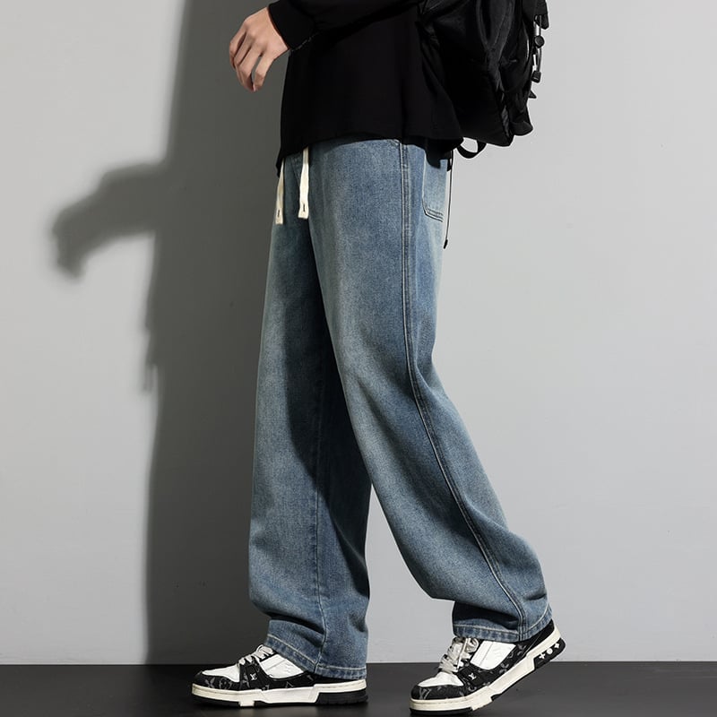 Muške traperice – ravni kroj, opušteni široki kroj, srednji pojas, tkanina modal-pamuk, mikroelastičnost