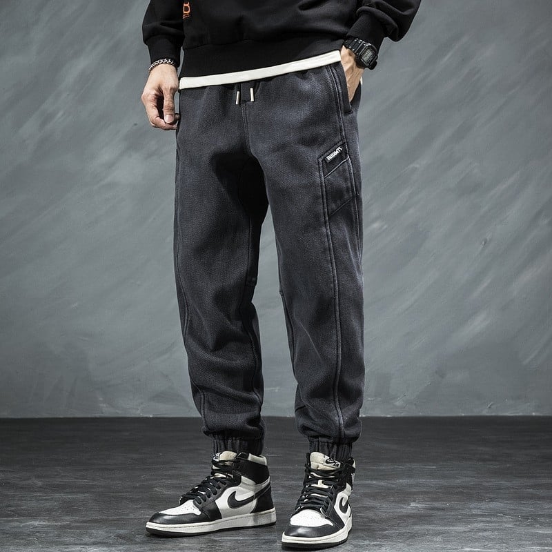 Jeans croiți larg, talie medie, bumbac, stil coreean de bază