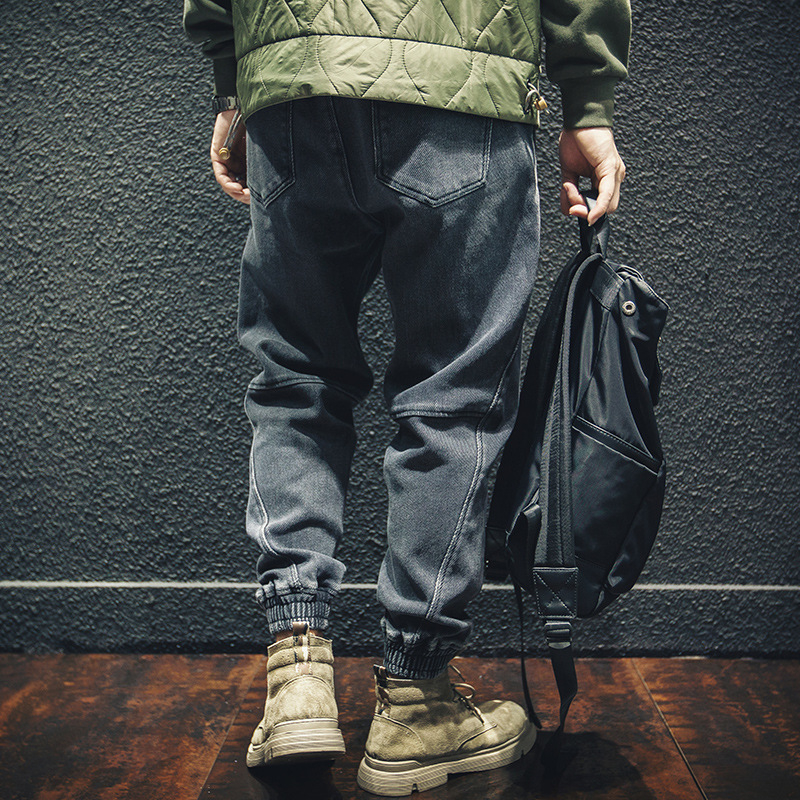 Jeans croiți larg, talie medie, bumbac, stil coreean de bază