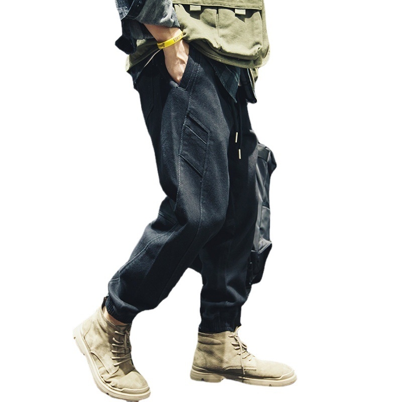 Jeans croiți larg, talie medie, bumbac, stil coreean de bază