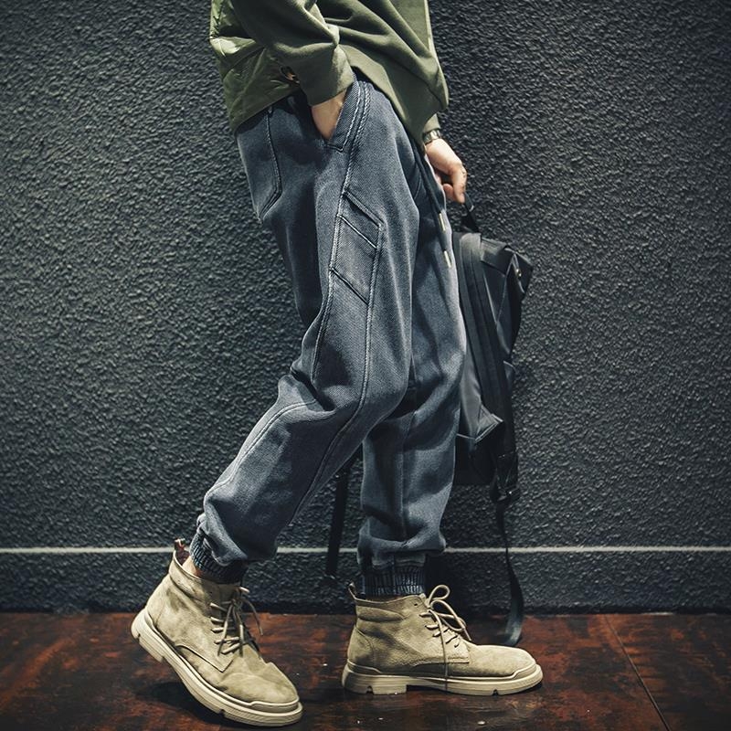 Jeans croiți larg, talie medie, bumbac, stil coreean de bază