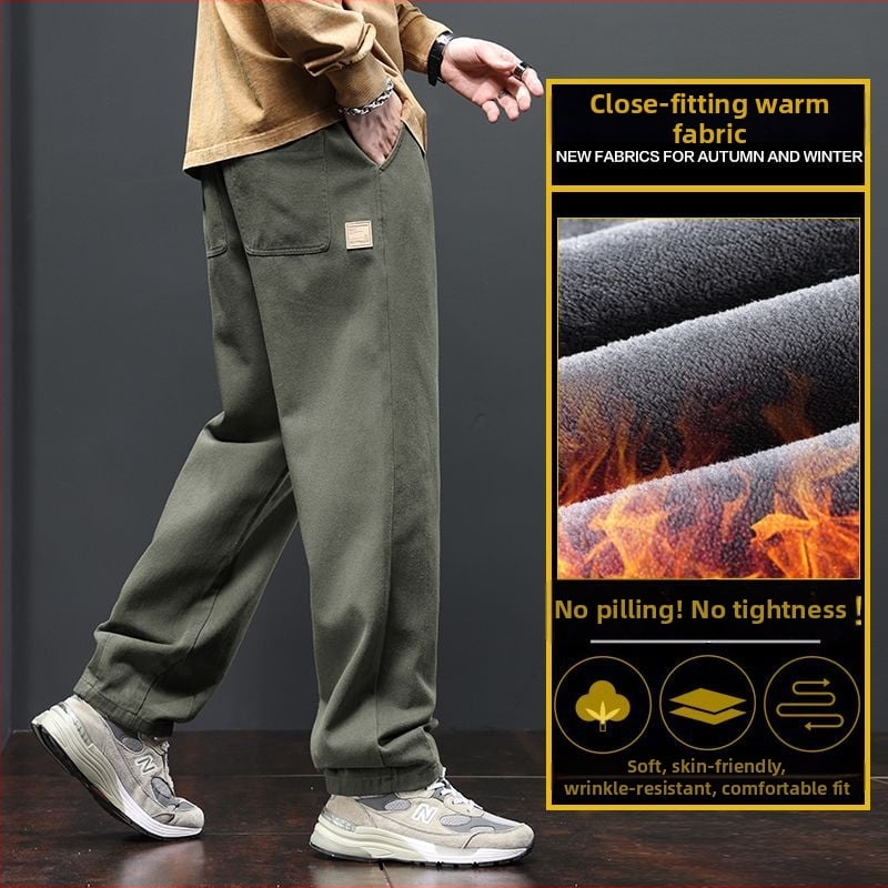 Férfiaknak szabadidős munkásnadrág koreai stílusban, lazán szabott, pamut, zsinóros zárás