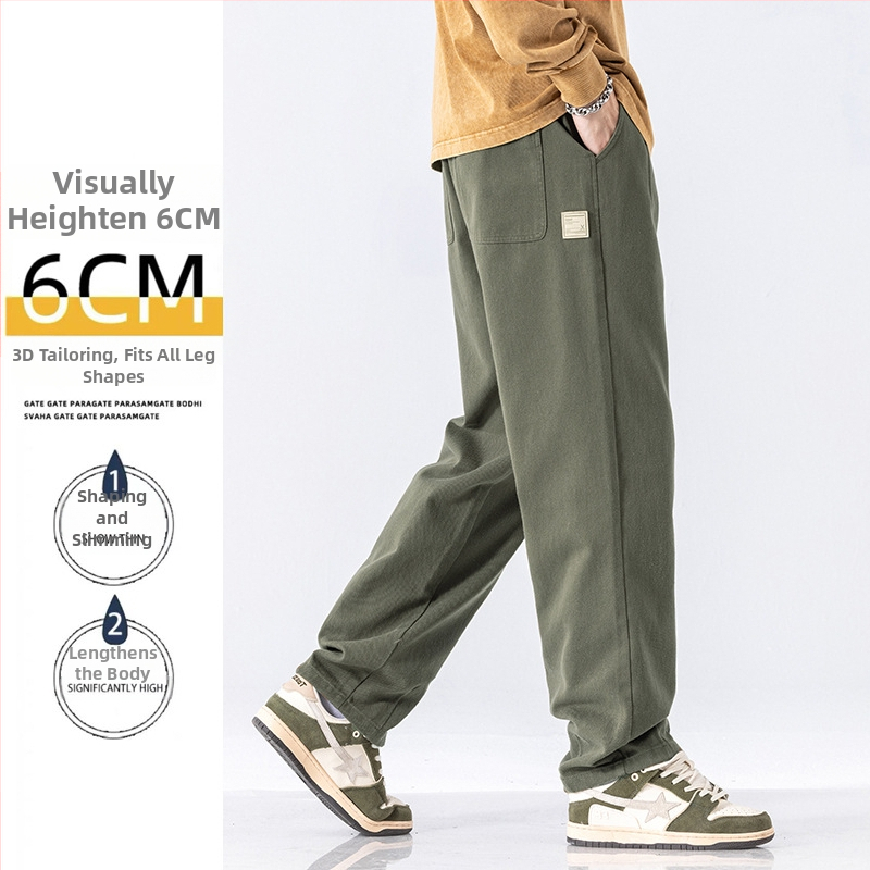 Férfiaknak szabadidős munkásnadrág koreai stílusban, lazán szabott, pamut, zsinóros zárás