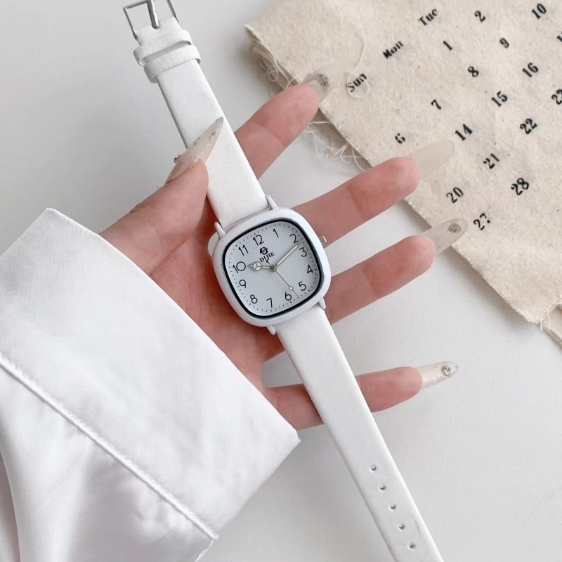 Ceas cu cadran pătrat, mișcare quartz, carcasă din oțel inoxidabil, curea din piele sintetică