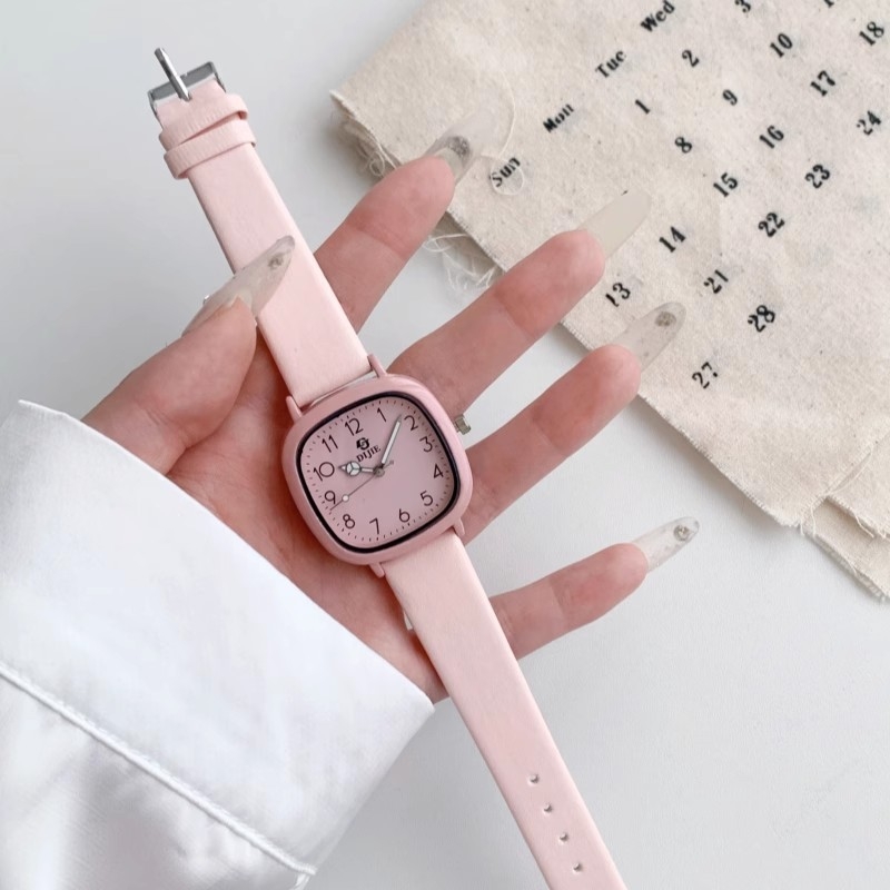 Ceas cu cadran pătrat, mișcare quartz, carcasă din oțel inoxidabil, curea din piele sintetică