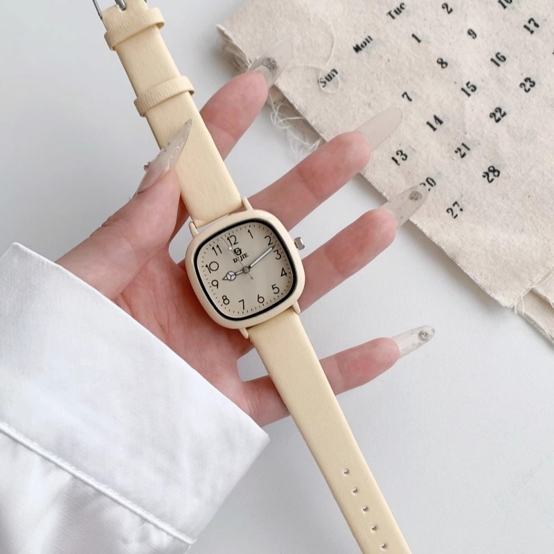 Ceas cu cadran pătrat, mișcare quartz, carcasă din oțel inoxidabil, curea din piele sintetică