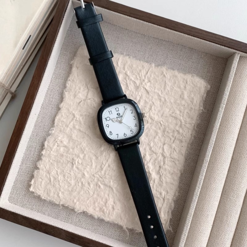 Ceas cu cadran pătrat, mișcare quartz, carcasă din oțel inoxidabil, curea din piele sintetică