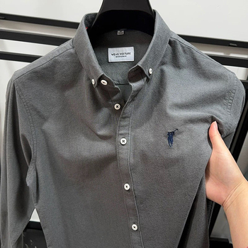 Cămașă bărbați cu mânecă lungă, 100% bumbac, guler cu nasturi, stil de afaceri, primăvara 2025