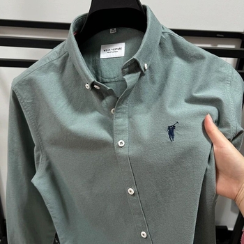 Cămașă bărbați cu mânecă lungă, 100% bumbac, guler cu nasturi, stil de afaceri, primăvara 2025