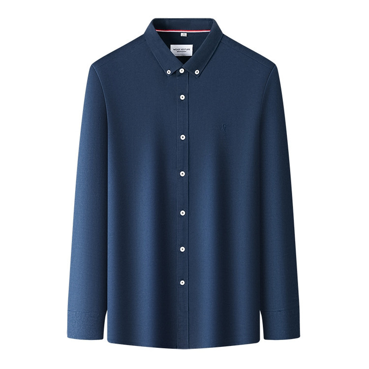 Cămașă bărbați cu mânecă lungă, 100% bumbac, guler cu nasturi, stil de afaceri, primăvara 2025