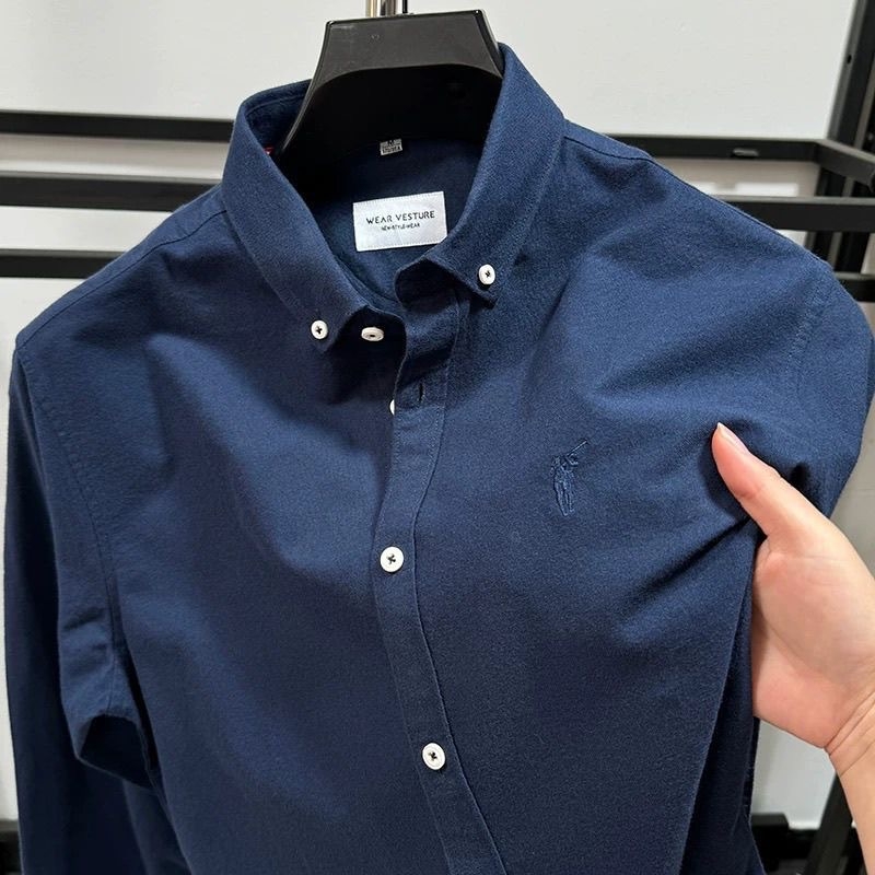 Cămașă bărbați cu mânecă lungă, 100% bumbac, guler cu nasturi, stil de afaceri, primăvara 2025