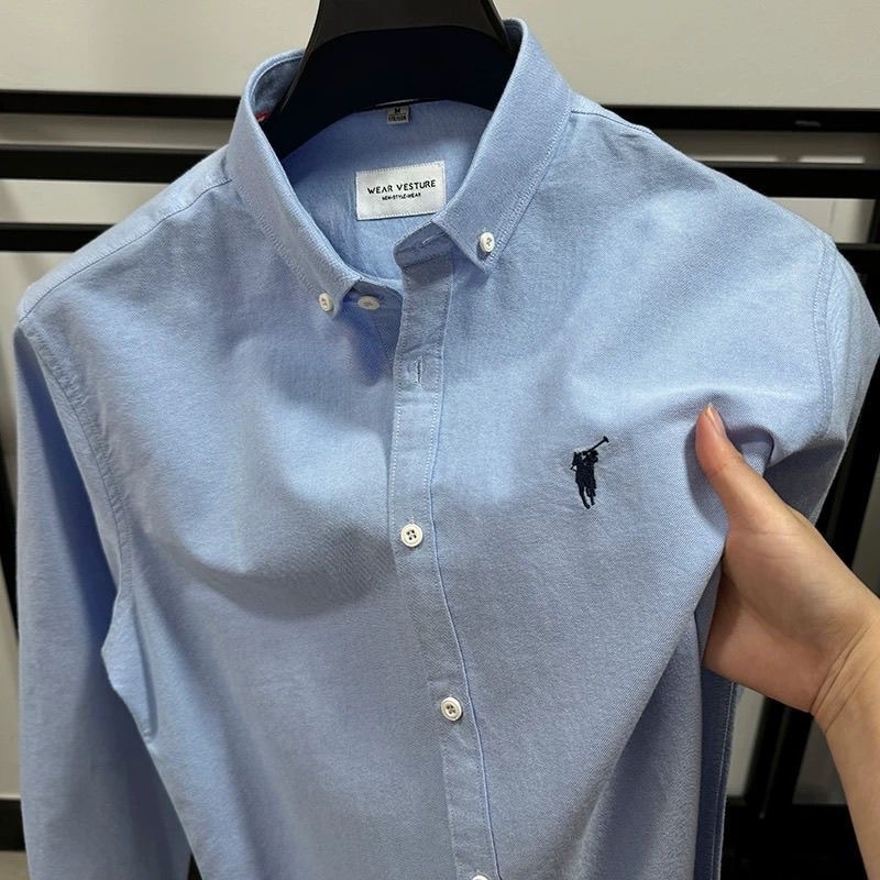 Cămașă bărbați cu mânecă lungă, 100% bumbac, guler cu nasturi, stil de afaceri, primăvara 2025