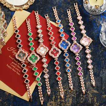 Ceas de damă cu mișcare quartz, brățară în formă de trifoi cu patru foi, cadran 38 mm, geam safir