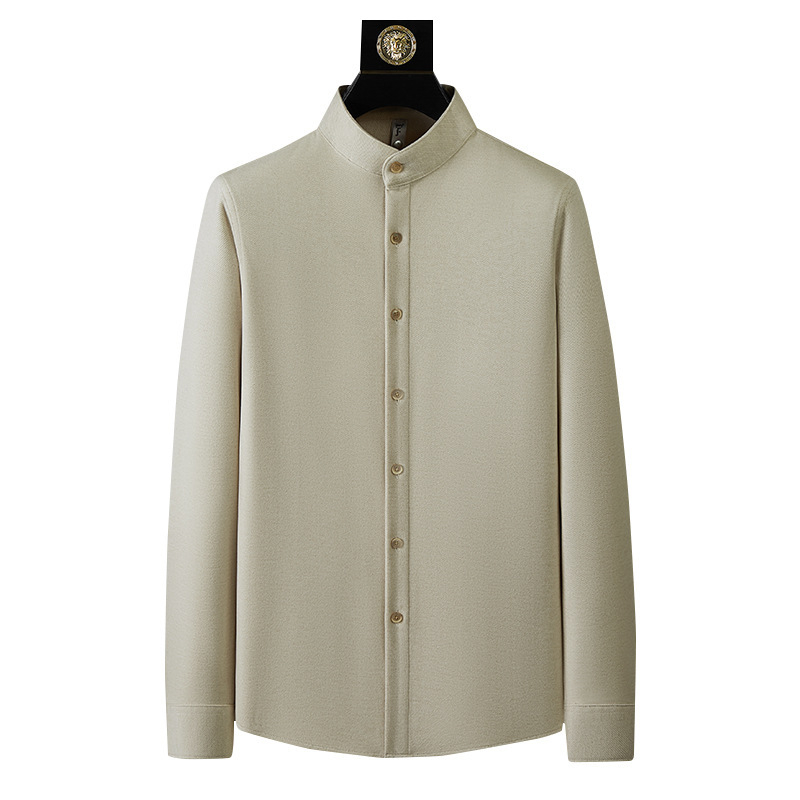 Vyrų marškiniai, siauras kirpimas, stovinti apykaklė, ilgos rankovės, viskozės/polisterio/spandekso mišinio audinys be lyginimo