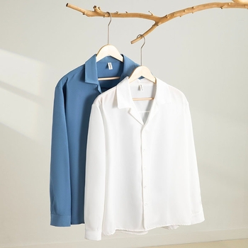 Marškiniai su kubano apykakle, ilgos rankovės, laisvas kirpimas, britų stilius, viskozės mišinio audinys