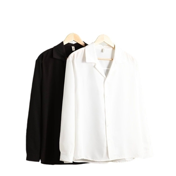 Marškiniai su kubano apykakle, ilgos rankovės, laisvas kirpimas, britų stilius, viskozės mišinio audinys