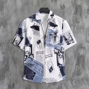 Vyrų trumpomis rankovėmis marškiniai su gėlių spauda, laisvas kirpimas, pagrindinis audinys poliesteris 90%